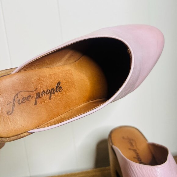 Free People Blush Leather Mules with Wooden Platform - Picture 5 of 7